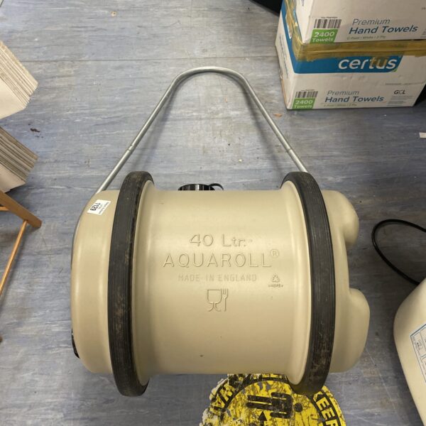 Blue 40L Aquaroll water container for camping and outdoor use.