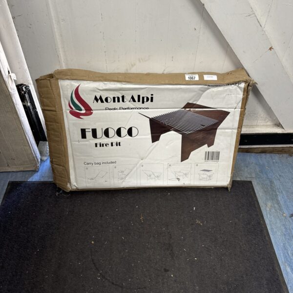 New Mont Alpi Fuoco fire pit in original packaging.