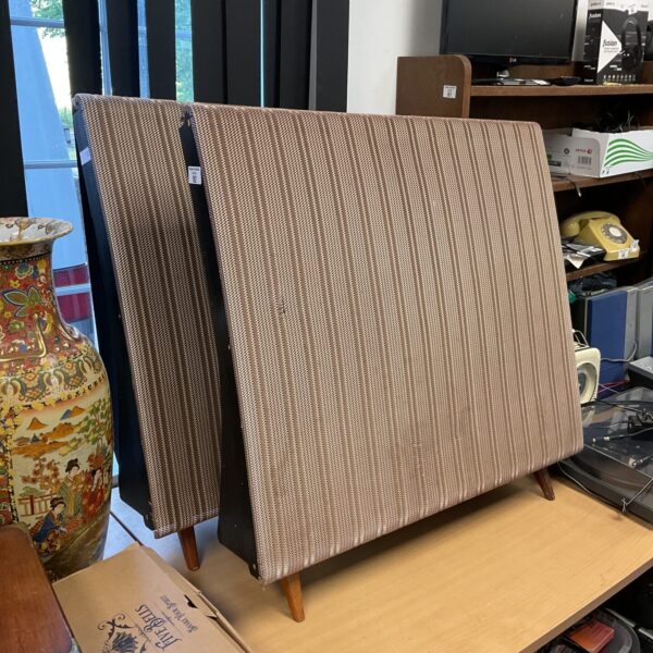 Vintage Quad electrostatic speakers in a home setting.