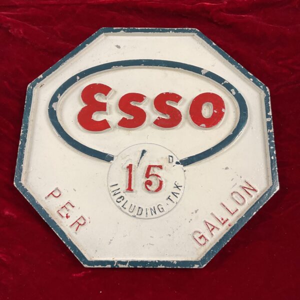 Vintage Esso petrol pump sign displaying 15 gallons.