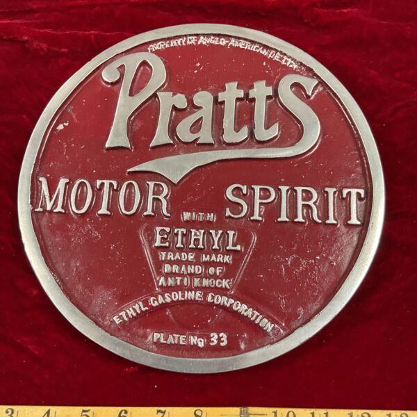 Vintage Pratts Motor Spirit cast alloy sign for collectors.