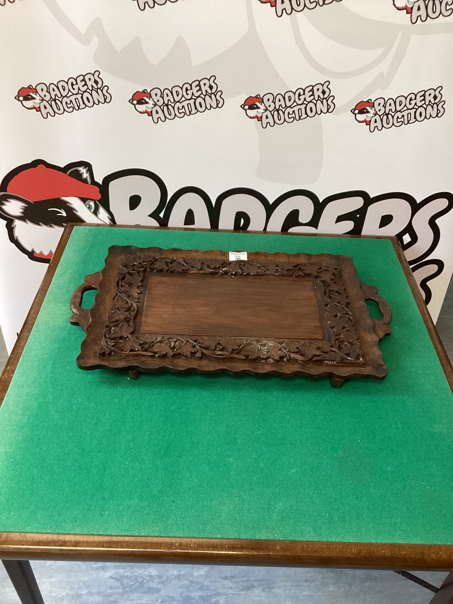 035 Antique Hand carved Oak Serving Tray
