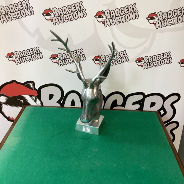 Aluminium stag head sculpture, a modern metal art piece.