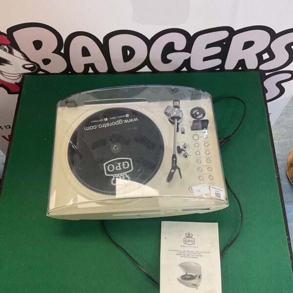 Sleek GPO turntable record player in a modern design.
