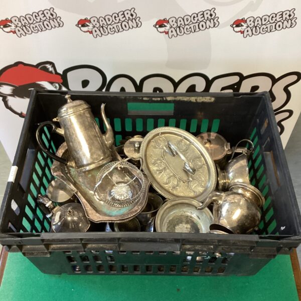 Mixed lot of antique silverplate including a coffee pot.