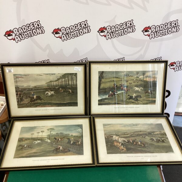 Antique Vale of Aylesbury Steeple Chase prints depicting a horse race.