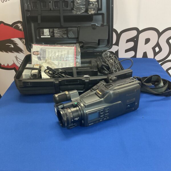 Vintage Panasonic VHS-C camcorder in its original system case.
