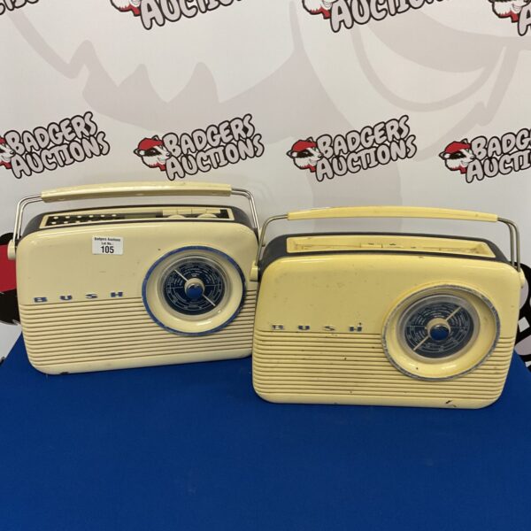Pair of vintage Bush TR82 and TR82DAB portable radios.