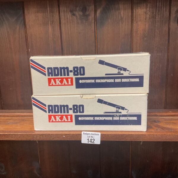 Vintage Akai ADM-80 dynamic microphones, non-directional audio equipment.