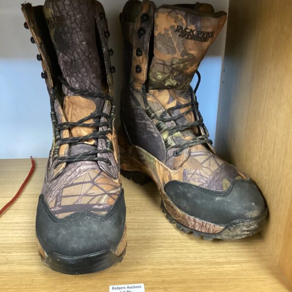 Jack Pyke size 11 forest camo hiking boots for outdoor use.