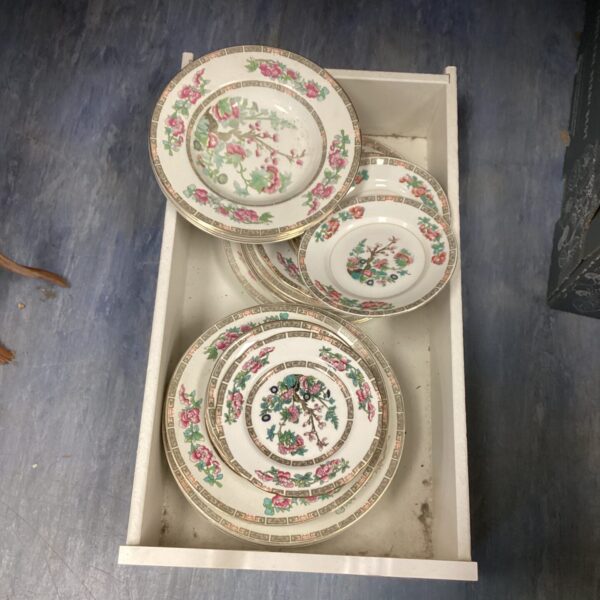 Vintage Duchess bone china plates with floral design.