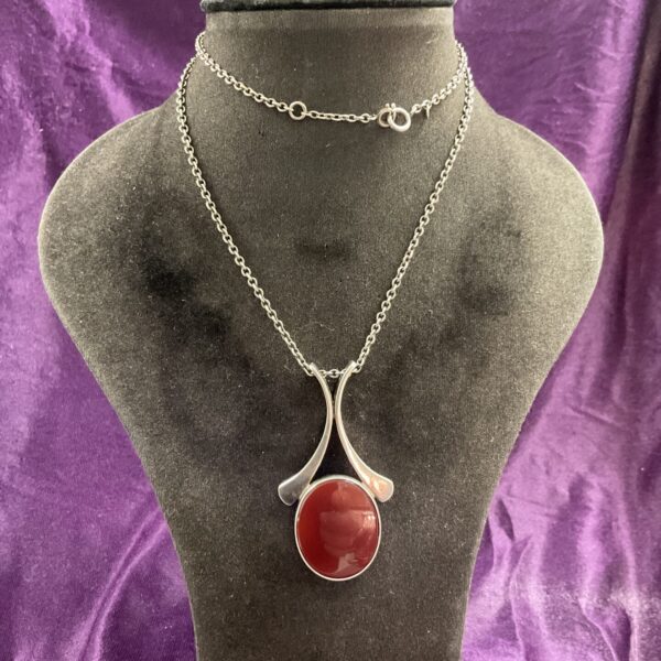 Vintage Niels Erik Denmark pendant necklace with carnelian stone.