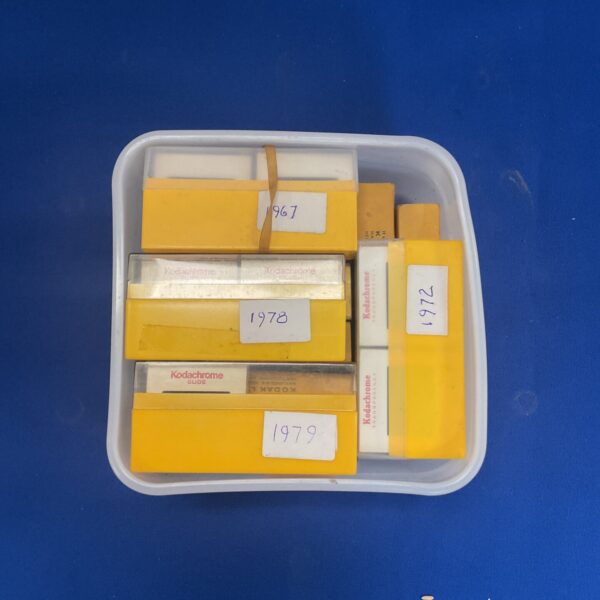 Vintage tub of Kodak Kodachrome 35mm slides for collectors.