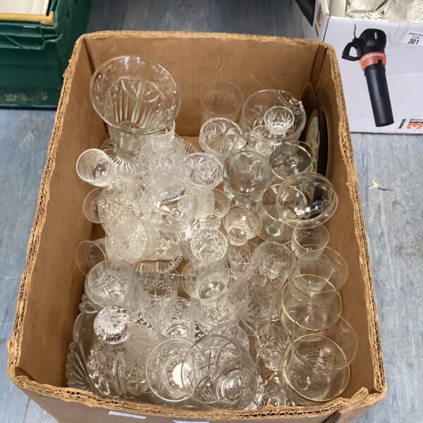 Large lot of vintage crystal glassware with cut glass patterns.
