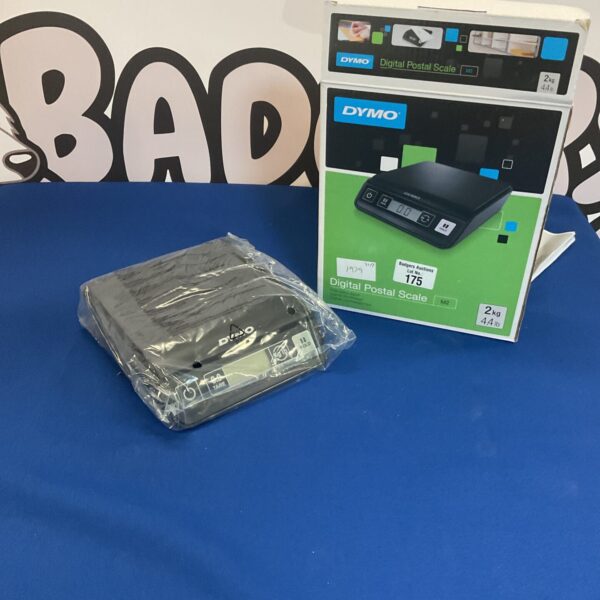 Front view of a Dymo digital postal scale for weighing packages.
