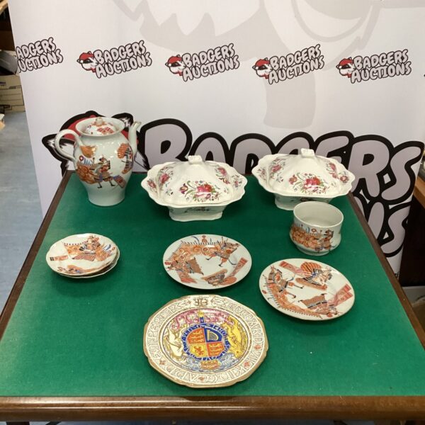 Vintage Japanese china collection with colourful floral designs.