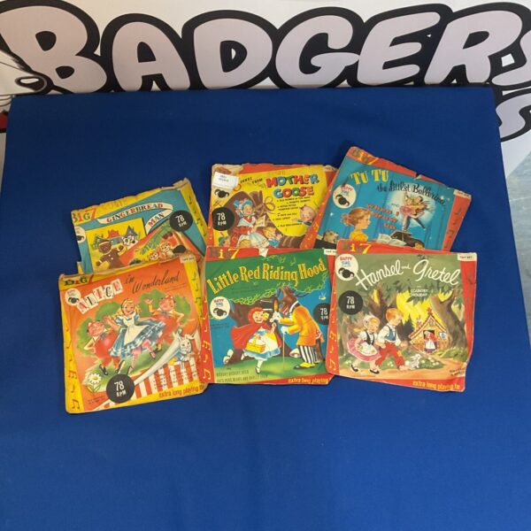 Vintage lot of children’s records, colourful fairytale illustrations.