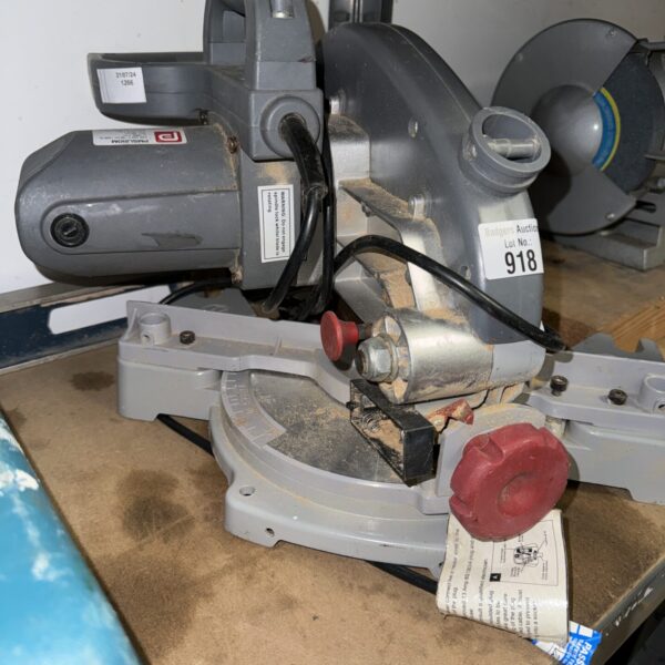 Performance Pro mitre saw, side view, power tool for woodworking.