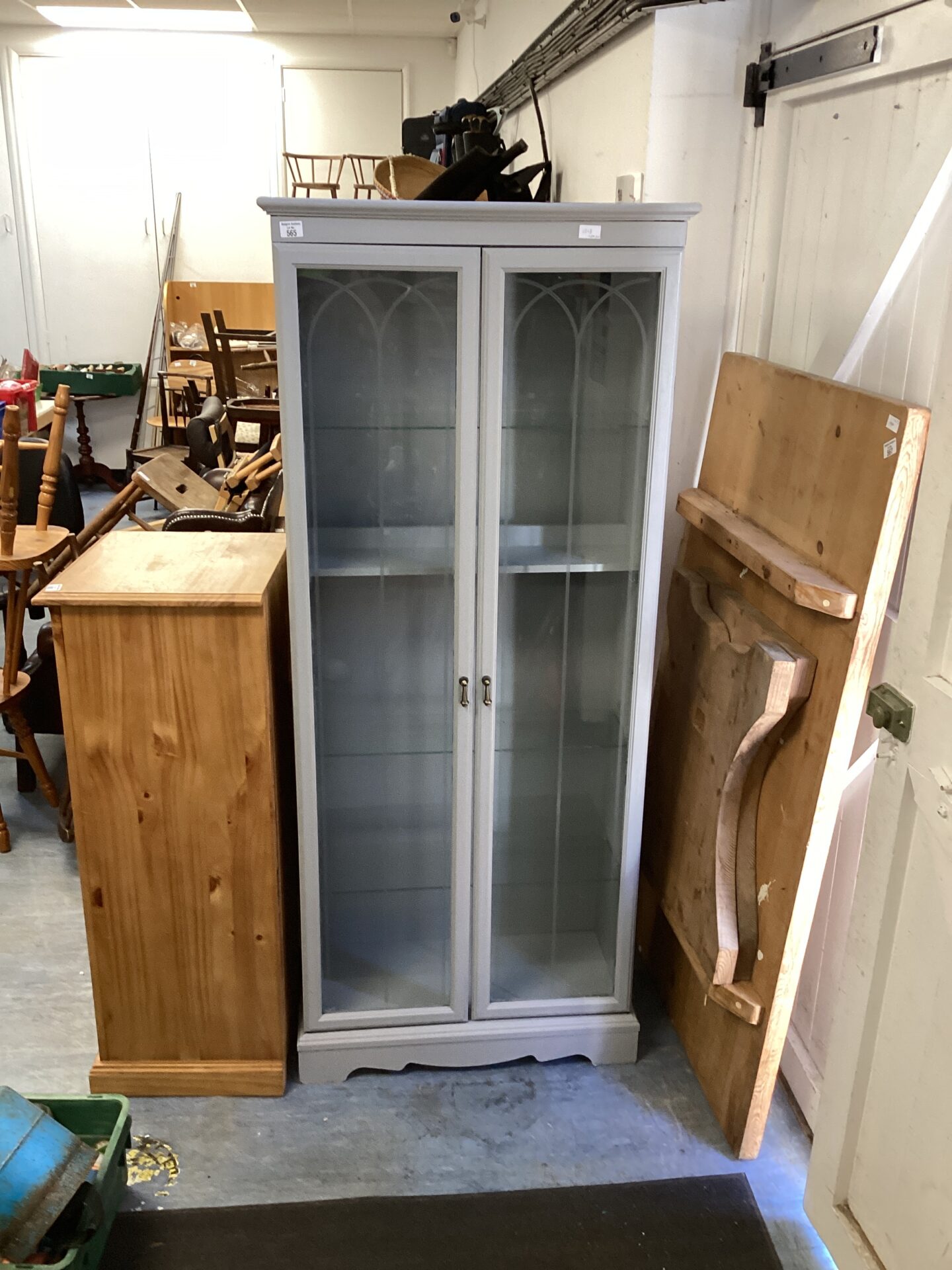 565 Grey painted glass fronted display cabinet