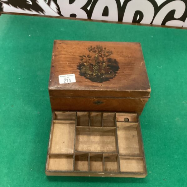Vintage wooden jewellery box with Chinese garden design.