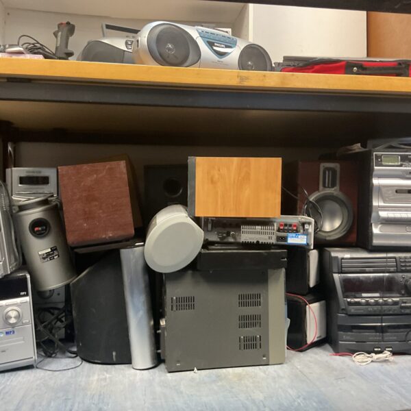 Vintage sound system lot with Sony speakers and stereo components.