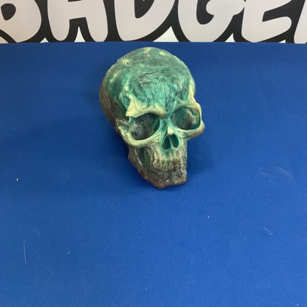 Detailed resin skull ornament for gothic home decor.
