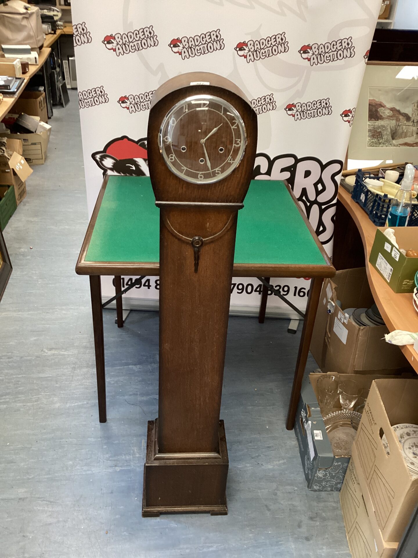 307 Vintage Oak Cased Smiths Westminster Chiming Grandmother Clock