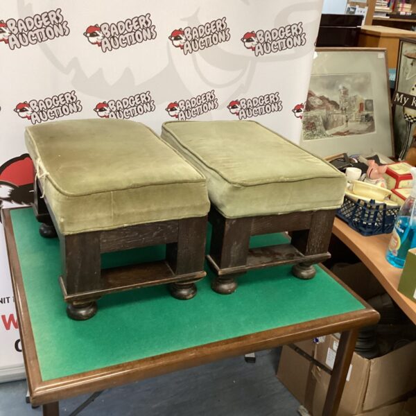 Pair of vintage oak foot stools with turned legs.