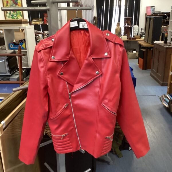Red South Side Serpents jacket, front view.