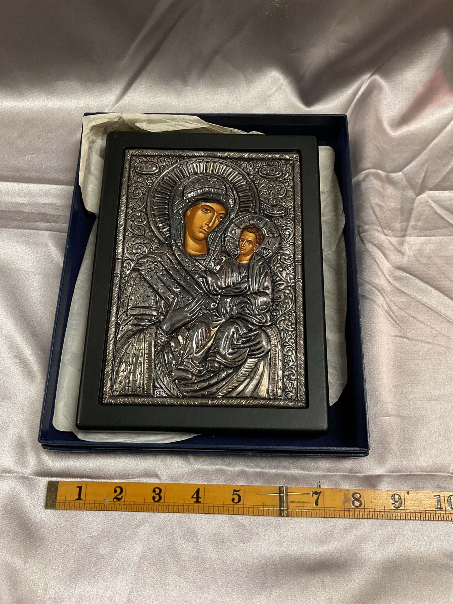 836 950 Silver framed Greek icon