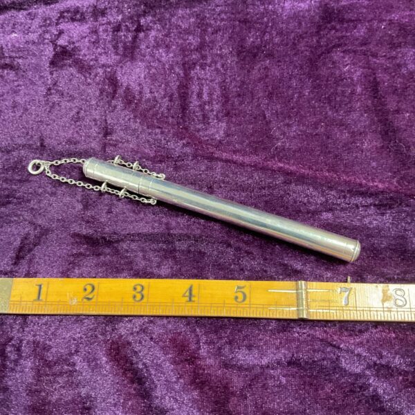 Antique sterling silver chatelain thermometer case, delicate Victorian accessory.