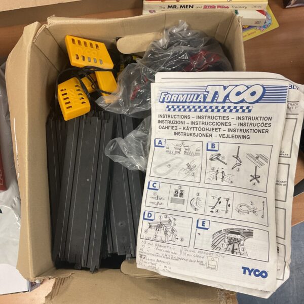 Vintage Tyco Formula race track set in its original box, collectible toy.
