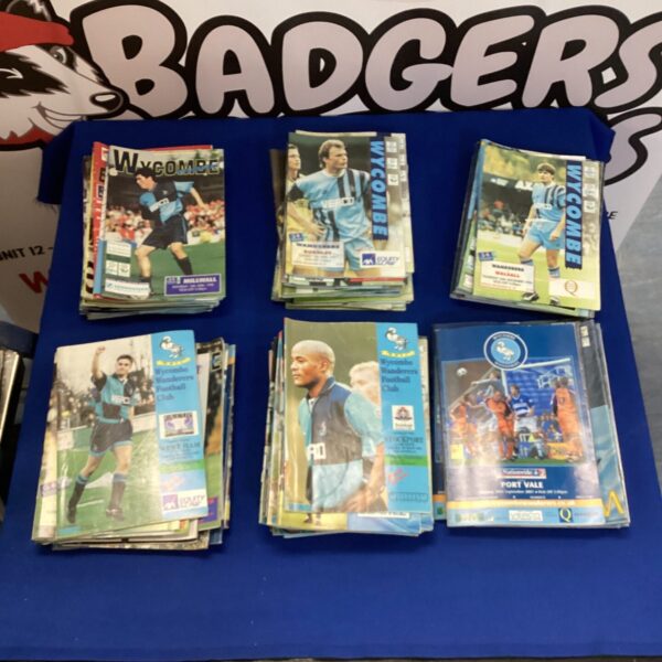 Vintage Wycombe Wanderers football programmes, a collectible sports memorabilia lot.
