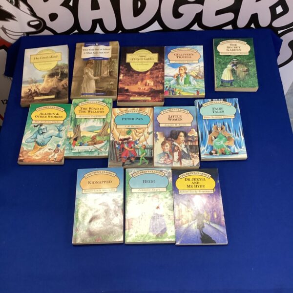Vintage childrens book collection featuring classic titles.