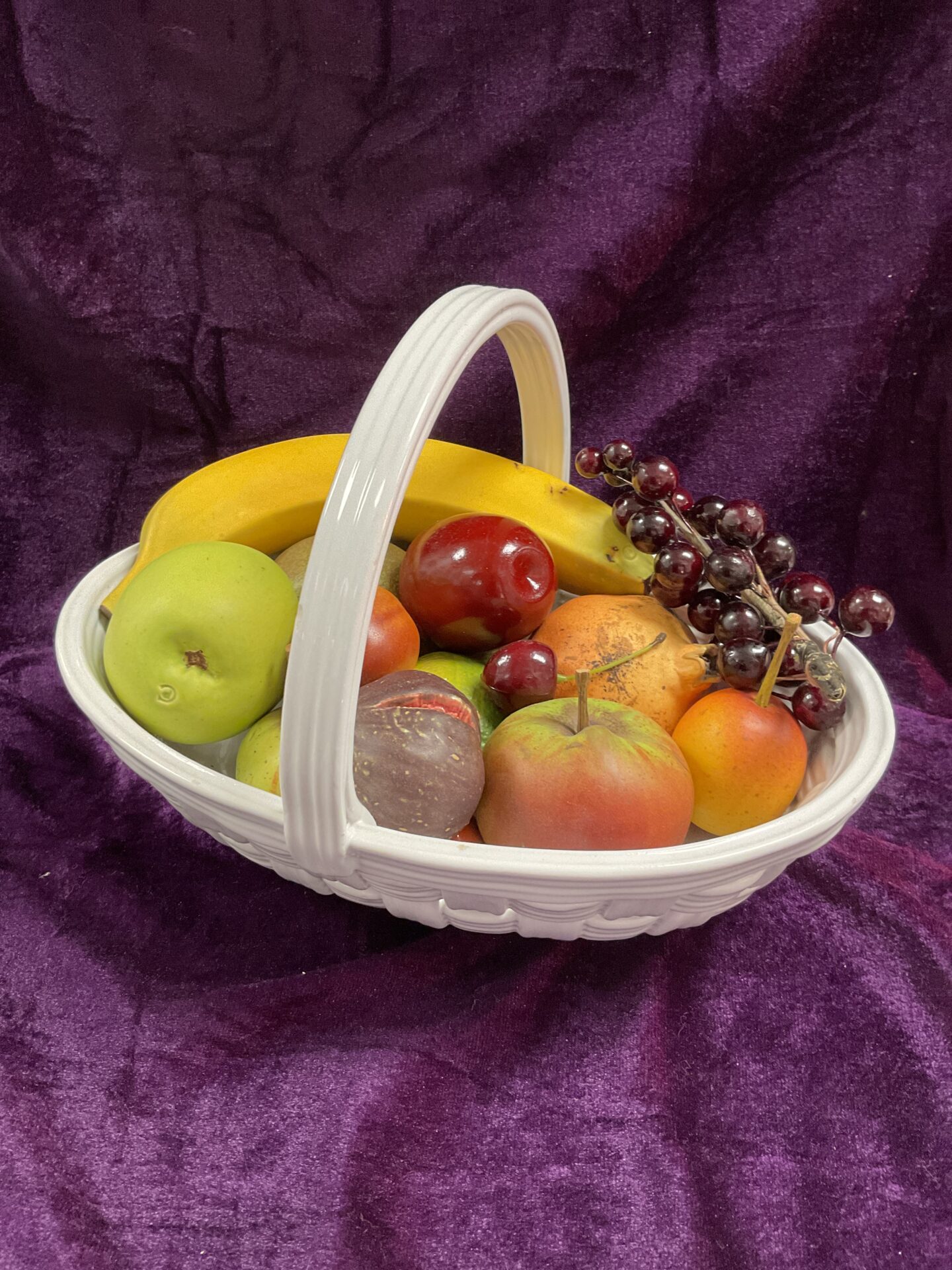 847 Italian Ceramic weaved basket of Ceramic fruit