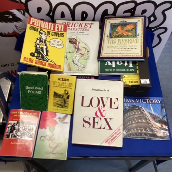 Vintage book lot including love stories and cricket fiction.