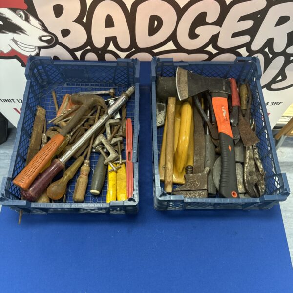 Tray of vintage hand tools for workshop or collection.