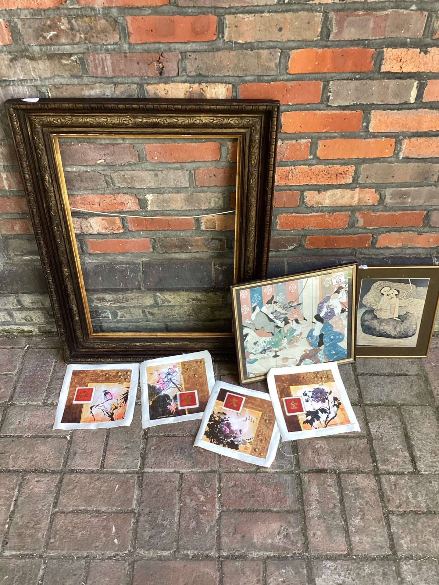 632 six artworks with antique frame