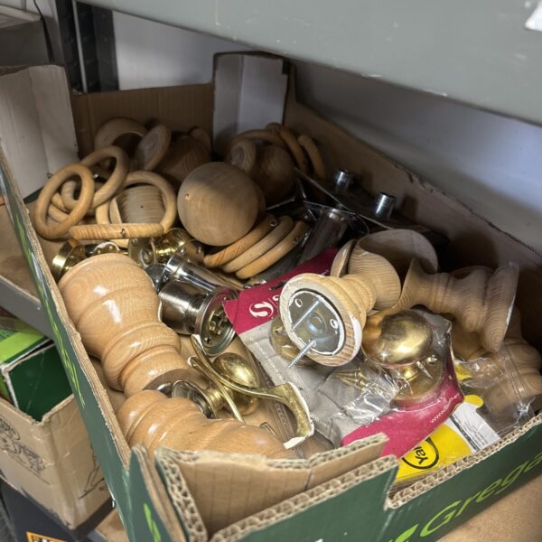 Mixed lot of household fittings and fixings, including chair legs.