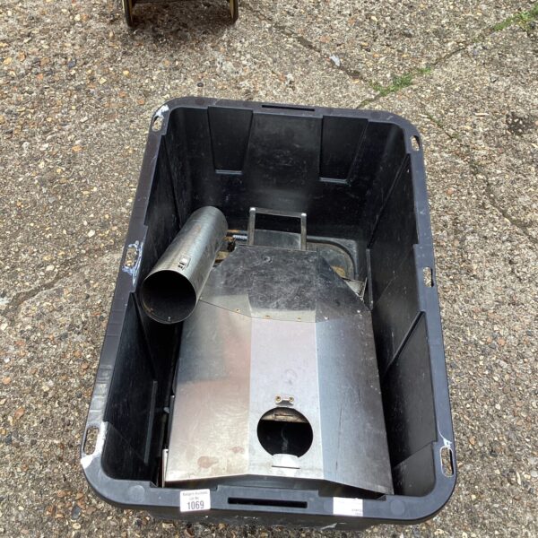 Stainless steel pizza oven housing with internal view.
