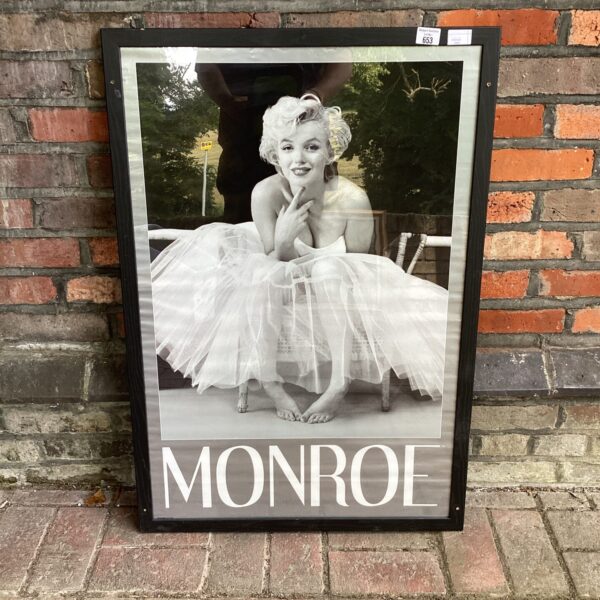 Large framed Marilyn Monroe print for vintage Hollywood wall decor.