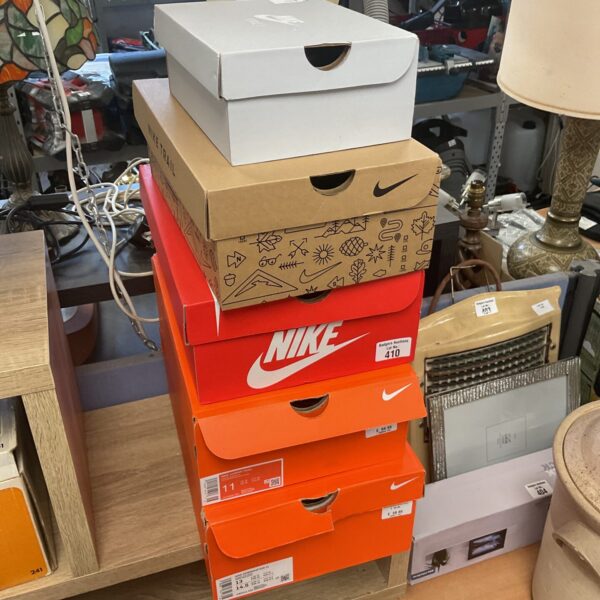 Lot of five empty Nike shoe boxes for collectors.