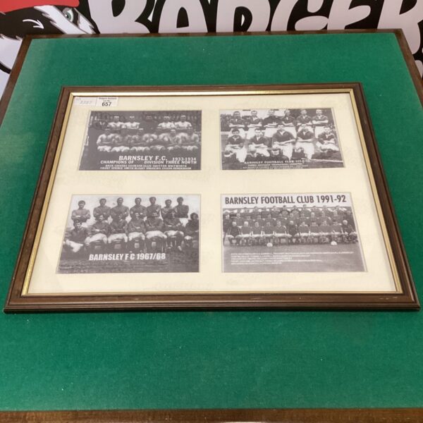 Vintage Barnsley Football team photograph in a wooden frame.