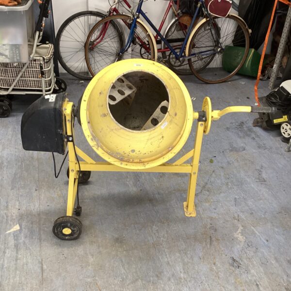 Yellow electric concrete mixer for cement and mortar.