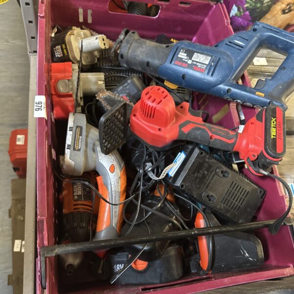 Erbauer cordless tool lot with batteries and charger, untested condition.