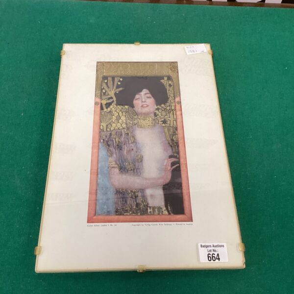 Reproduction print of Gustav Klimt’s Judith I painting, art nouveau style.