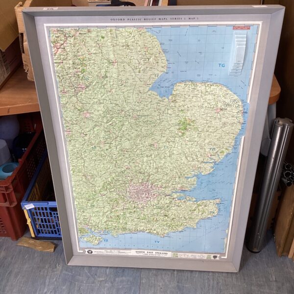 Detailed embossed map of South East England for collectors.