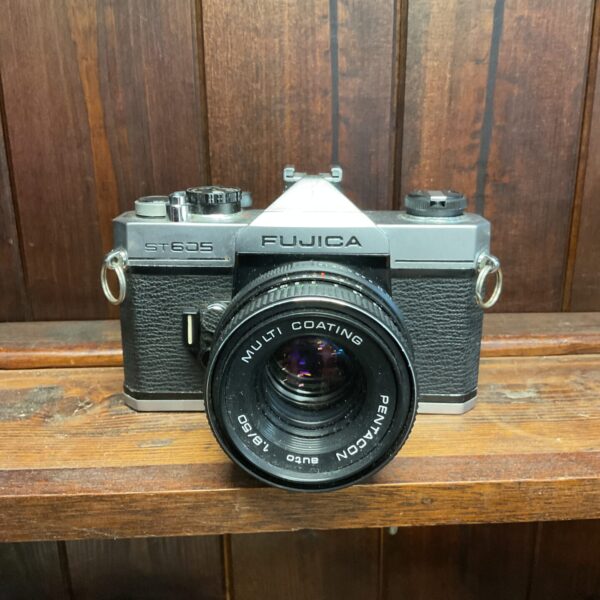 Vintage Fujica ST605 camera with Pentacon lens for film photography.