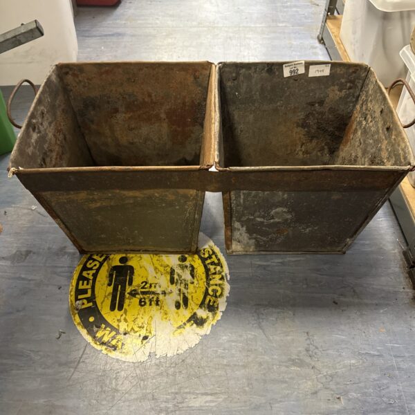 Vintage galvanised double planter, ideal for garden display.