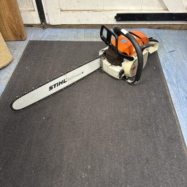 Vintage Stihl 028 AVS chainsaw in full view.